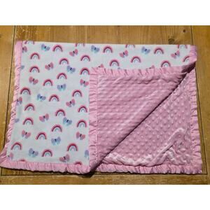 Pink Rainbow Butterfly Baby Blanket Parents Choice Minky Dot Satin Trim Security